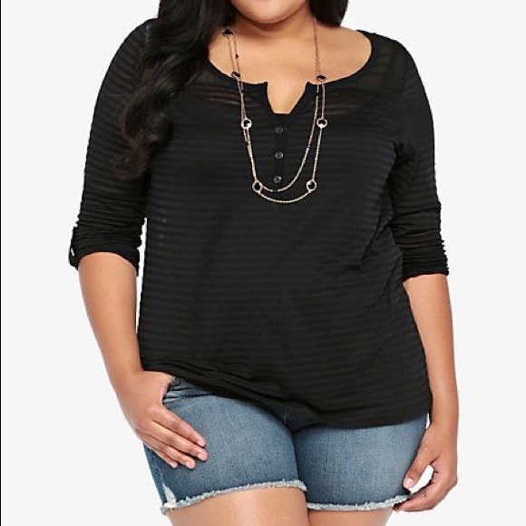 torrid Tops - NWT Torrid black Henley burnout stripe blouse